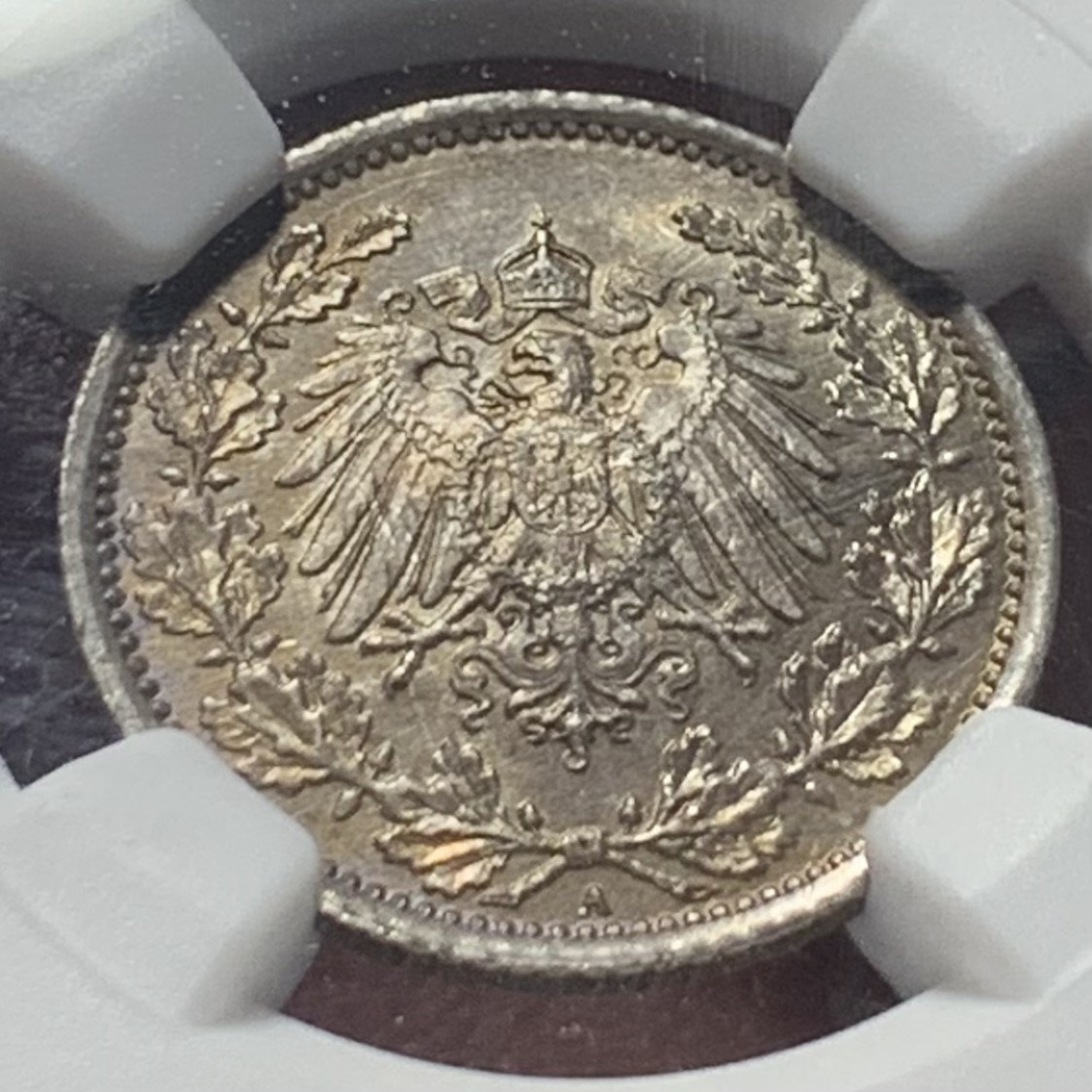 紫瑗钱币——第159期拍卖 德国 1918年 A版 第二帝国 1/2马克 银币 NGC MS62 老包浆