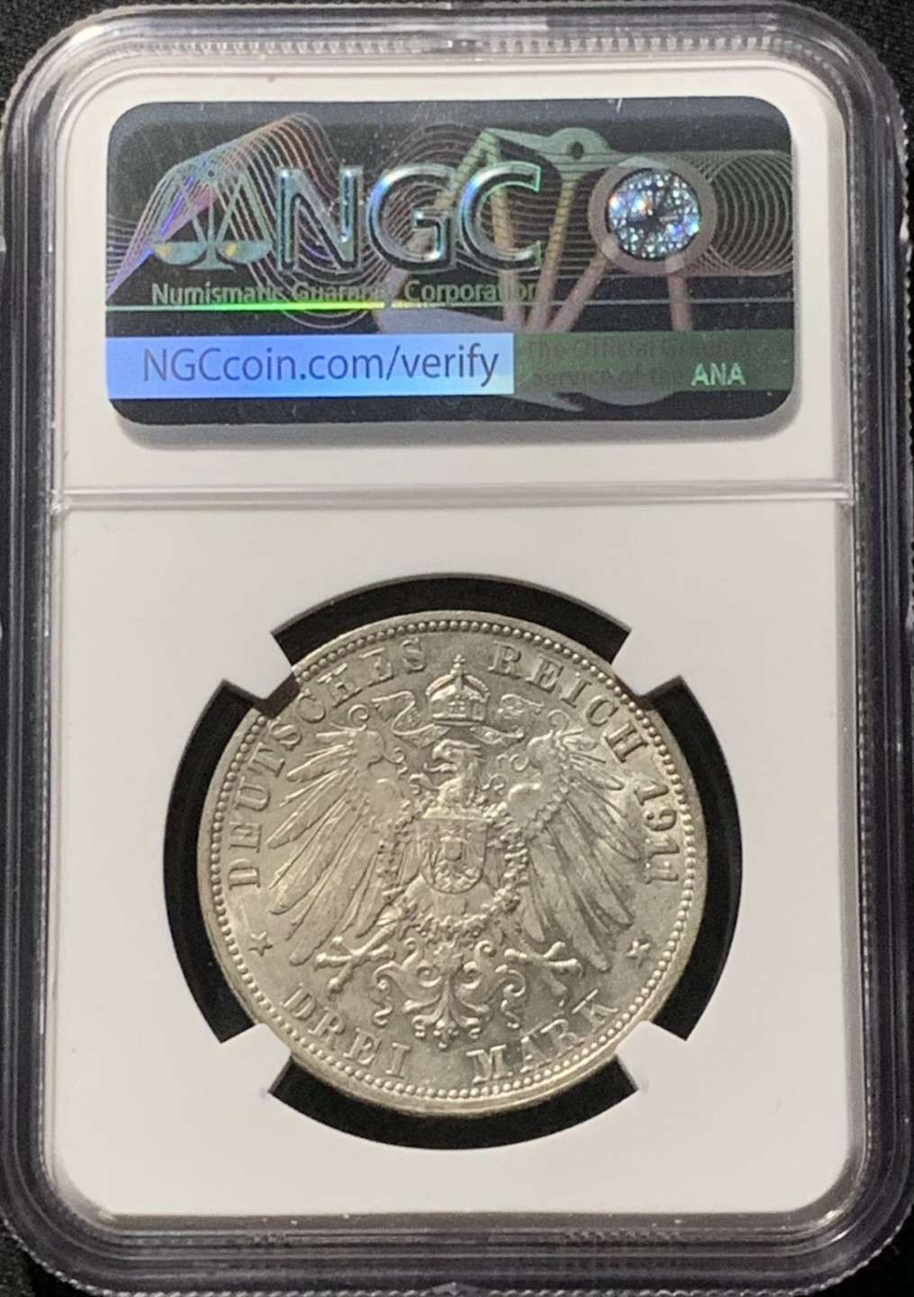 紫瑗钱币——第159期拍卖 德国 符腾堡 1911年 银婚 3马克 银币 NGC MS62