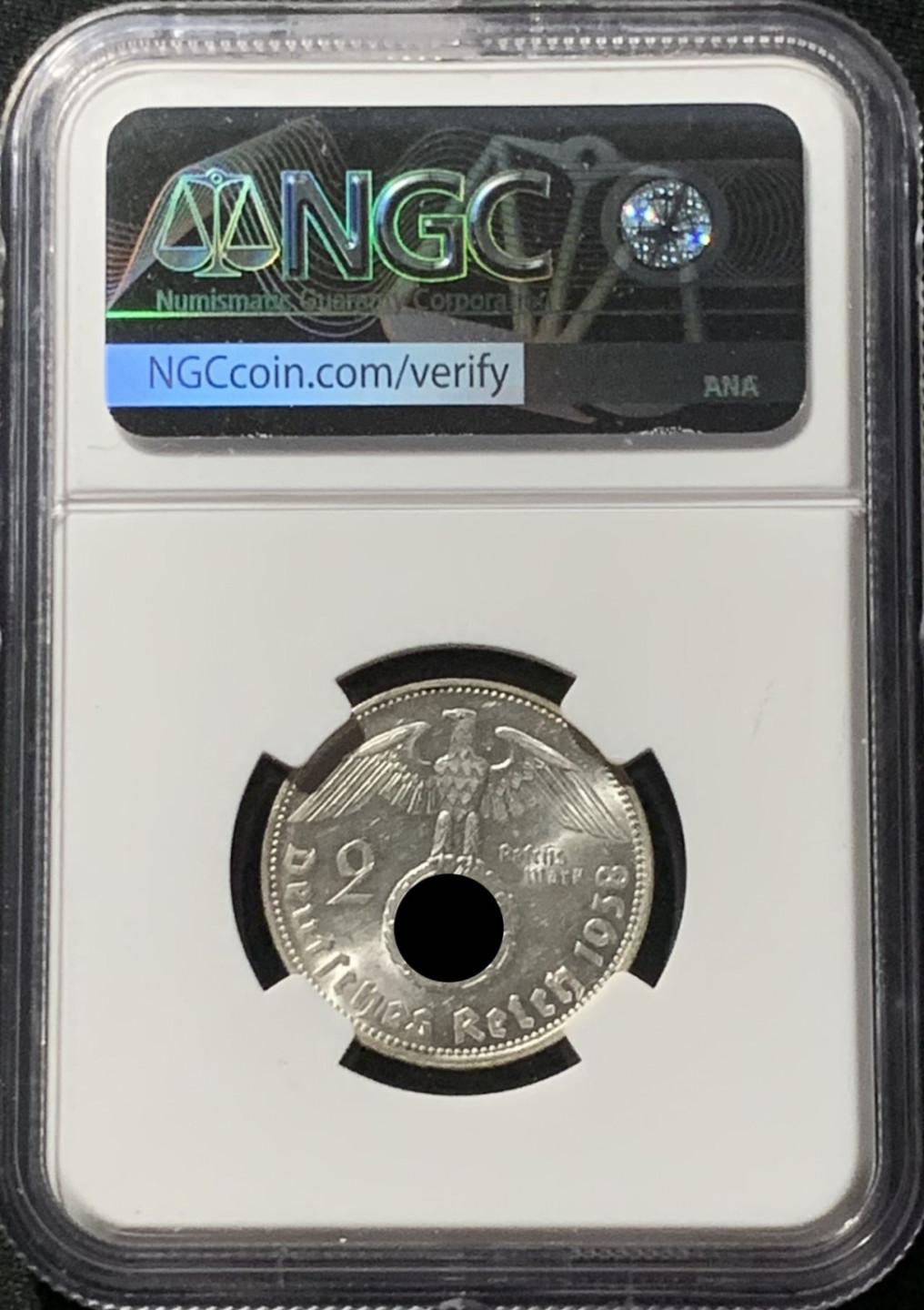 紫瑗钱币——第159期拍卖 德国 1938年 E版 兴登堡 字符版 2马克 银币 NGC MS63