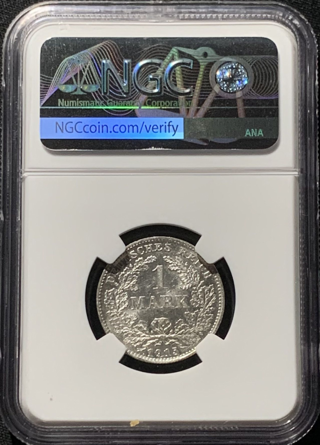 紫瑗钱币——第159期拍卖 德国 1915年 D版 第二帝国 长翅 1马克 银币 NGC MS63