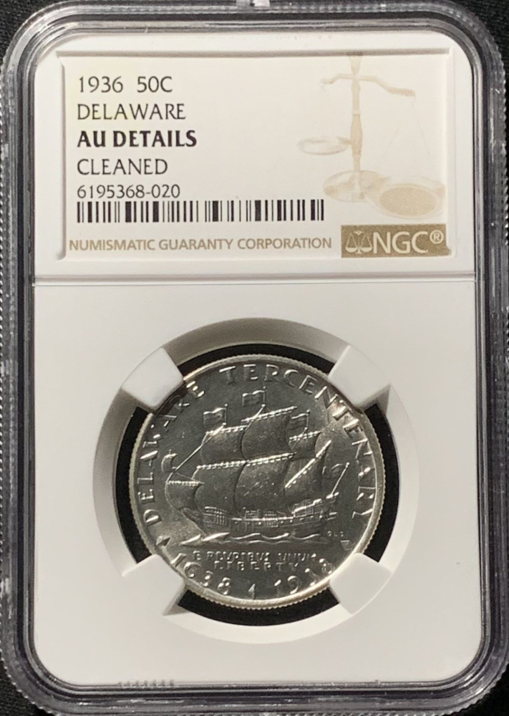 紫瑗钱币——第159期拍卖 美国 1936年 特拉华州 半美元 50分 银币 NGC AU Detail