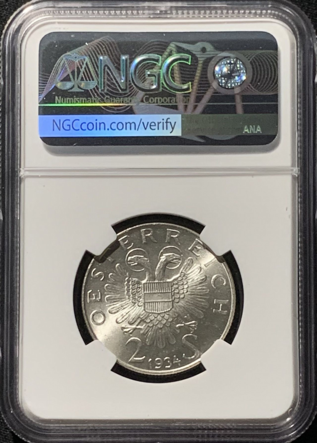 紫瑗钱币——第159期拍卖 奥地利 1934年 恩格尔伯特·多尔夫斯 2先令 银币 NGC MS63