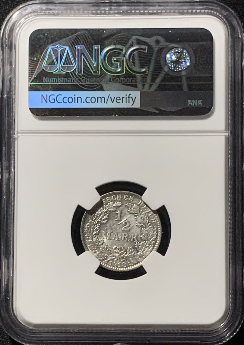紫瑗钱币——第159期拍卖 德国 1918年 E版 第二帝国 1/2马克 银币 NGC UNC Detail