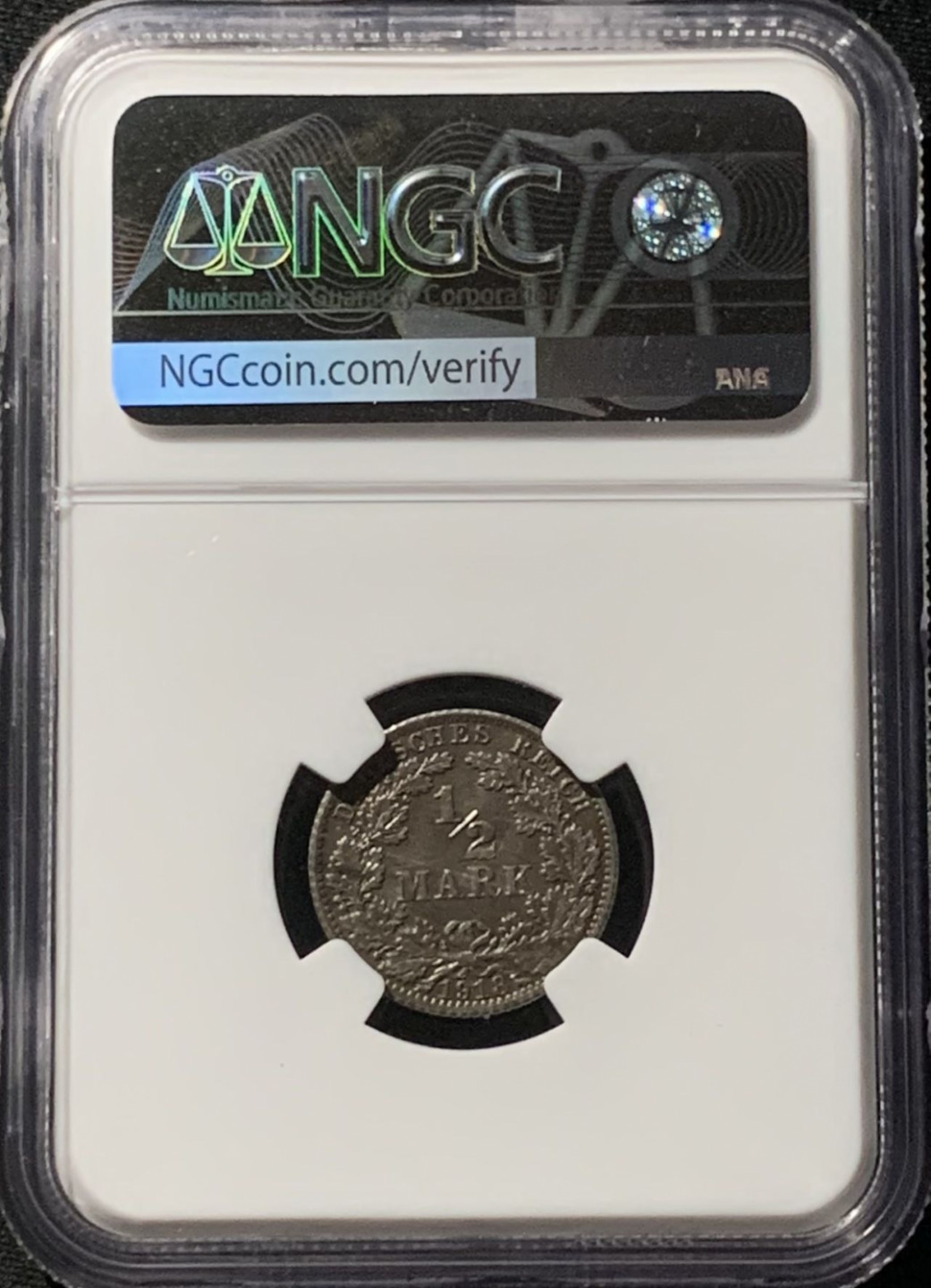 紫瑗钱币——第159期拍卖 德国 1918年 A版 第二帝国 1/2马克 银币 NGC MS62 老包浆