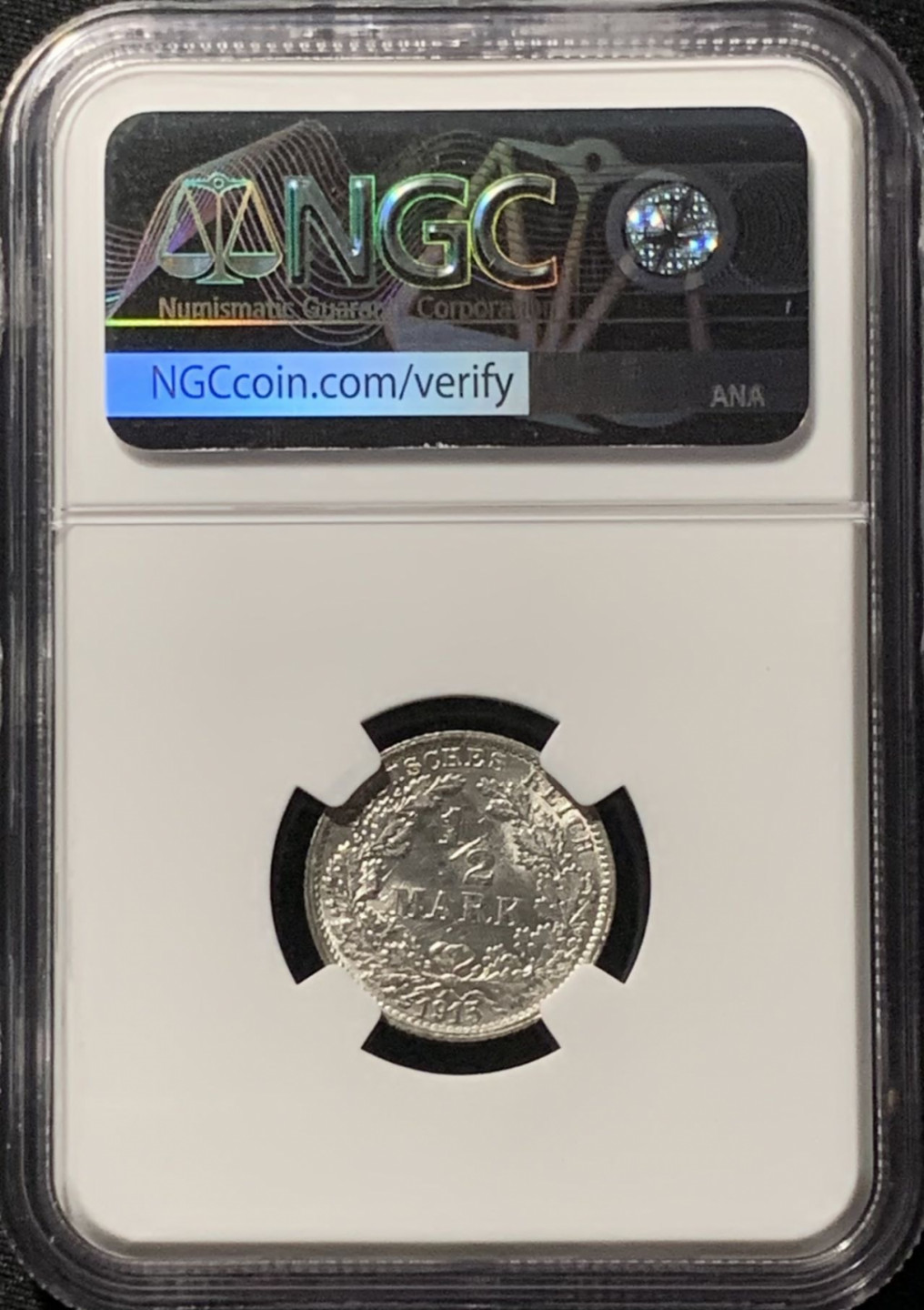 紫瑗钱币——第159期拍卖 德国 1915年 F版 第二帝国 1/2马克 银币 NGC MS63