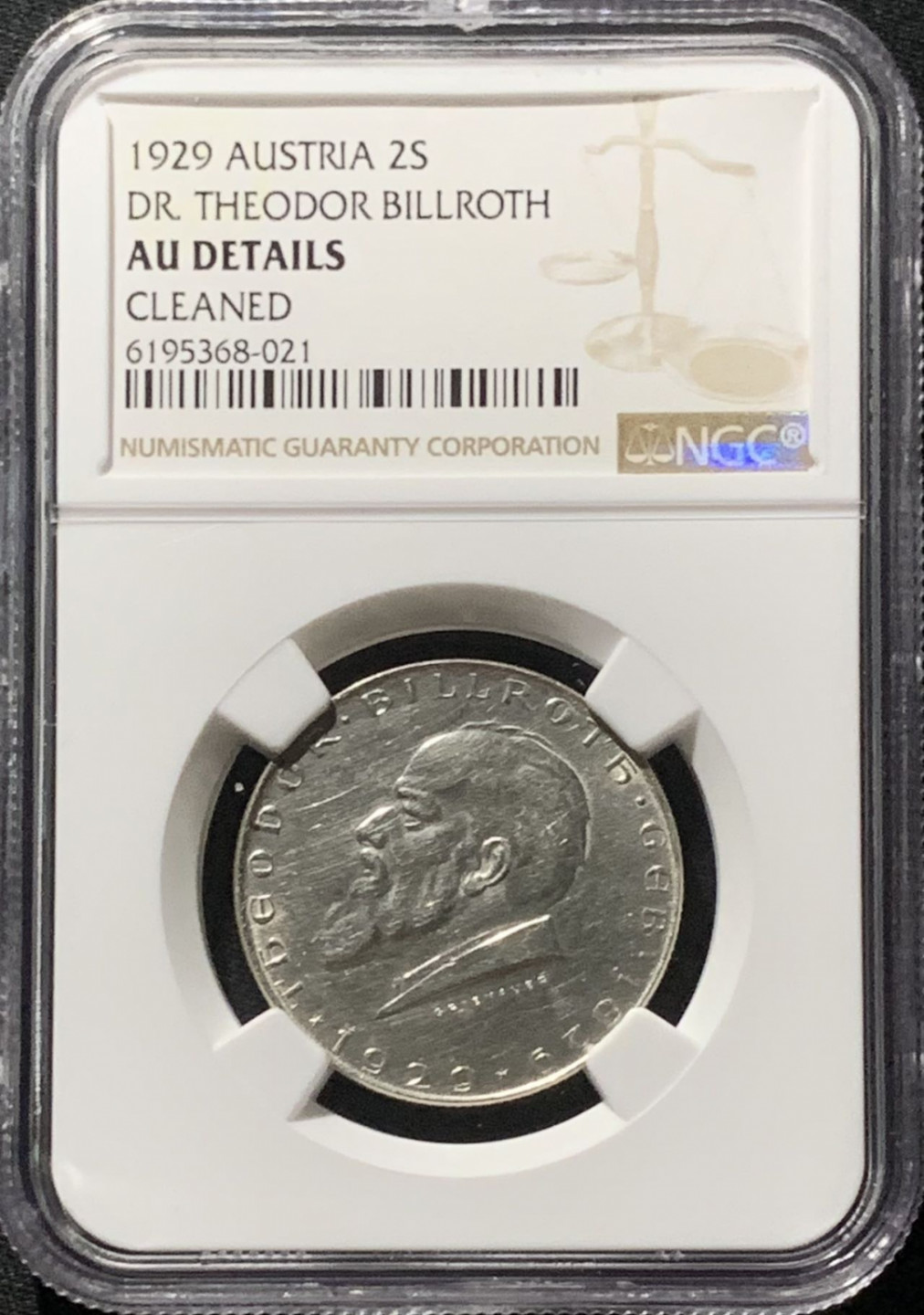 紫瑗钱币——第159期拍卖 奥地利 1929年 西奥多·比罗斯 2先令 银币 NGC AU Detail