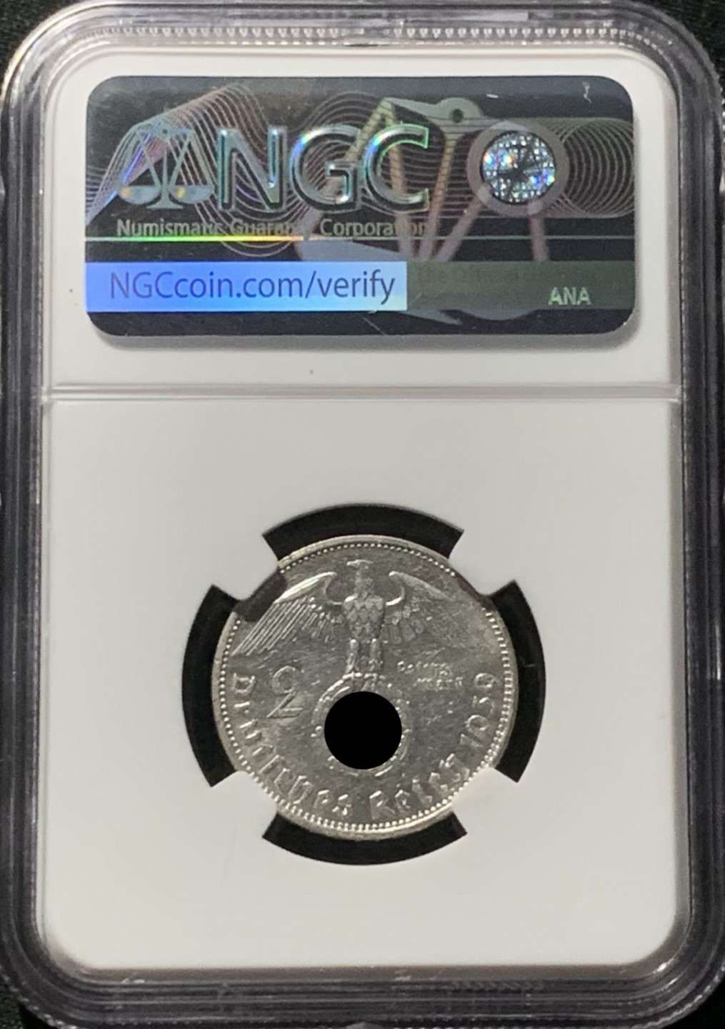 紫瑗钱币——第159期拍卖 德国 1939年 A版 兴登堡 字符版 2马克 银币 NGC AU58