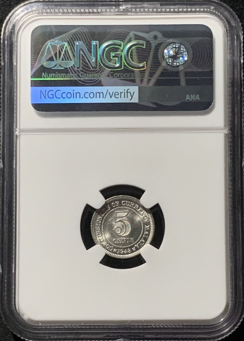 紫瑗钱币——第159期拍卖 马来亚 1943年 乔治六世 5分 银币 NGC MS63