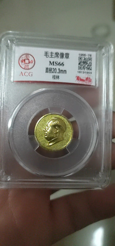 代老铁拍像章专场 - 爱藏评级毛主席像章—桂林，金色磨砂底