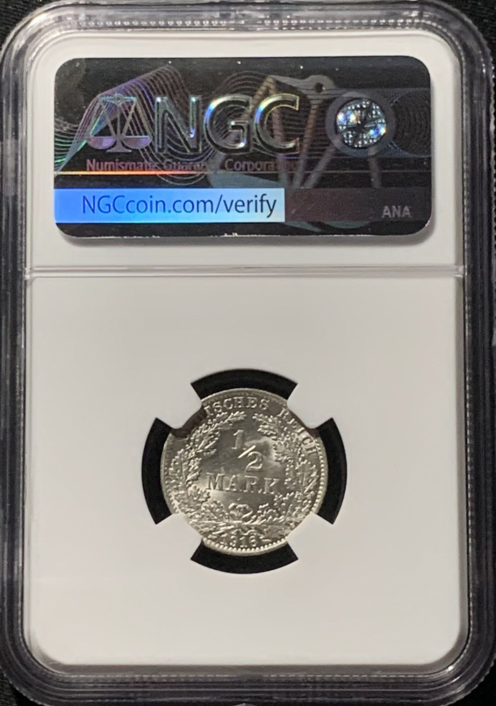 紫瑗钱币——第159期拍卖 德国 1916年 A版 第二帝国 1/2马克 银币 NGC MS64