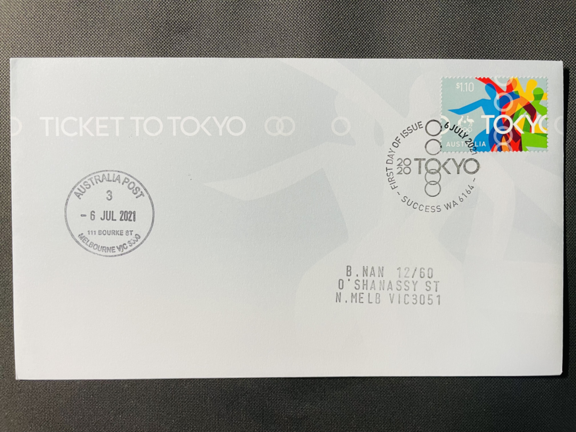 【第5期】莲池国际邮品拍卖-捡漏场 【澳大利亚】2021 东京奥运会 套票官封首日实寄澳洲国内 有落戳