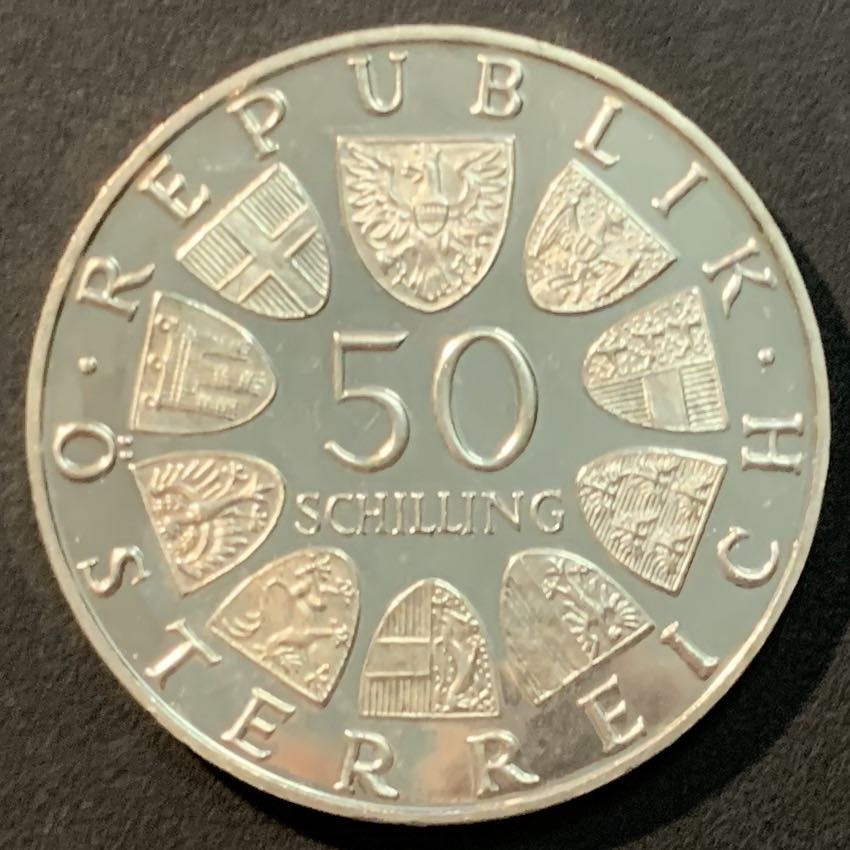 【保诚微拍】第4拍 世界钱币拍卖，88拍！ 奥地利 1971年 尤里乌斯 拉贝 诞辰80周年 50先令 20克 0.9银 精制