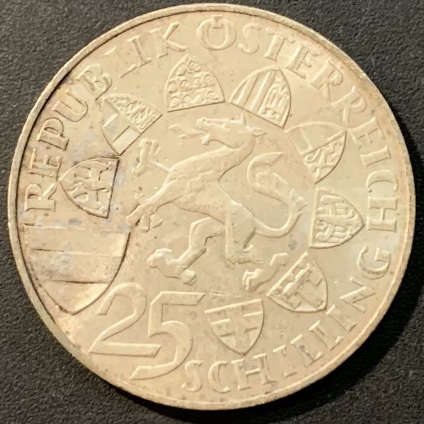 【保诚微拍】第4拍 世界钱币拍卖，88拍！ 奥地利 1959年 约翰大公逝世100周年 25先令 13克 0.8银 