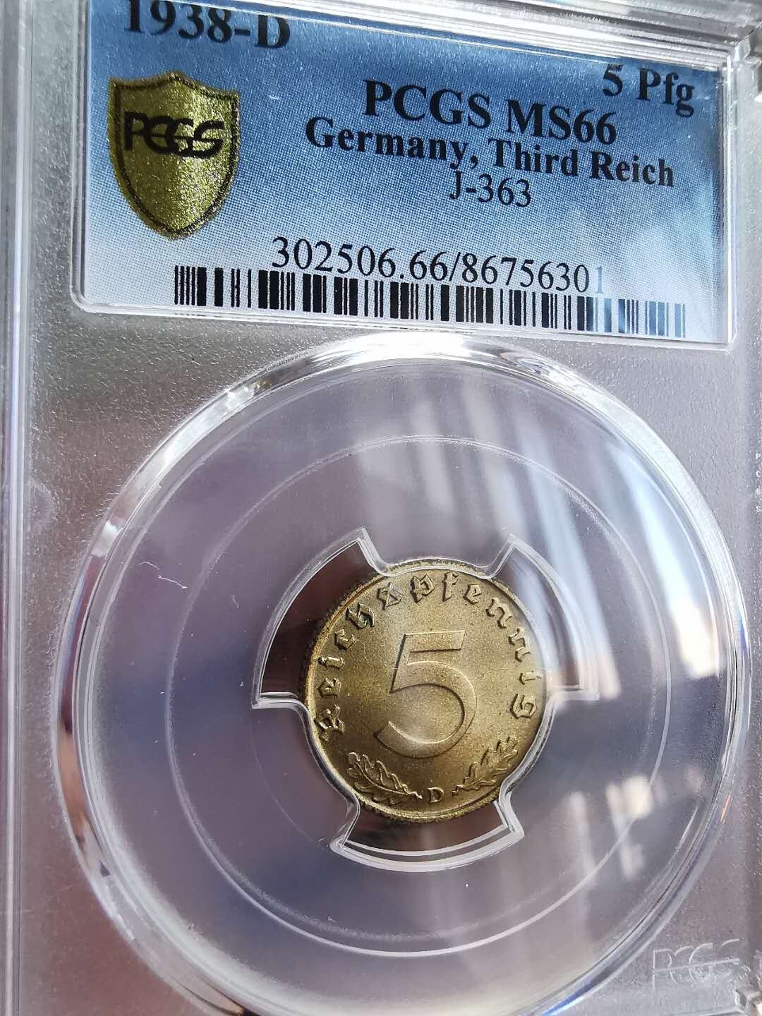 【保诚微拍】第4拍 世界钱币拍卖，88拍！ 1938D第三帝国5芬尼PCGS-MS66超高分