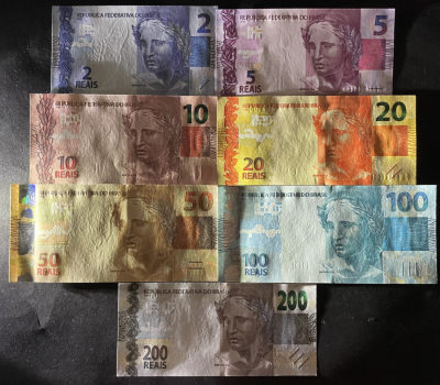 小福收藏团购第59期 巴西2010-2020年 2 5 10 20 50 100 200雷亚尔 美洲精美纸币