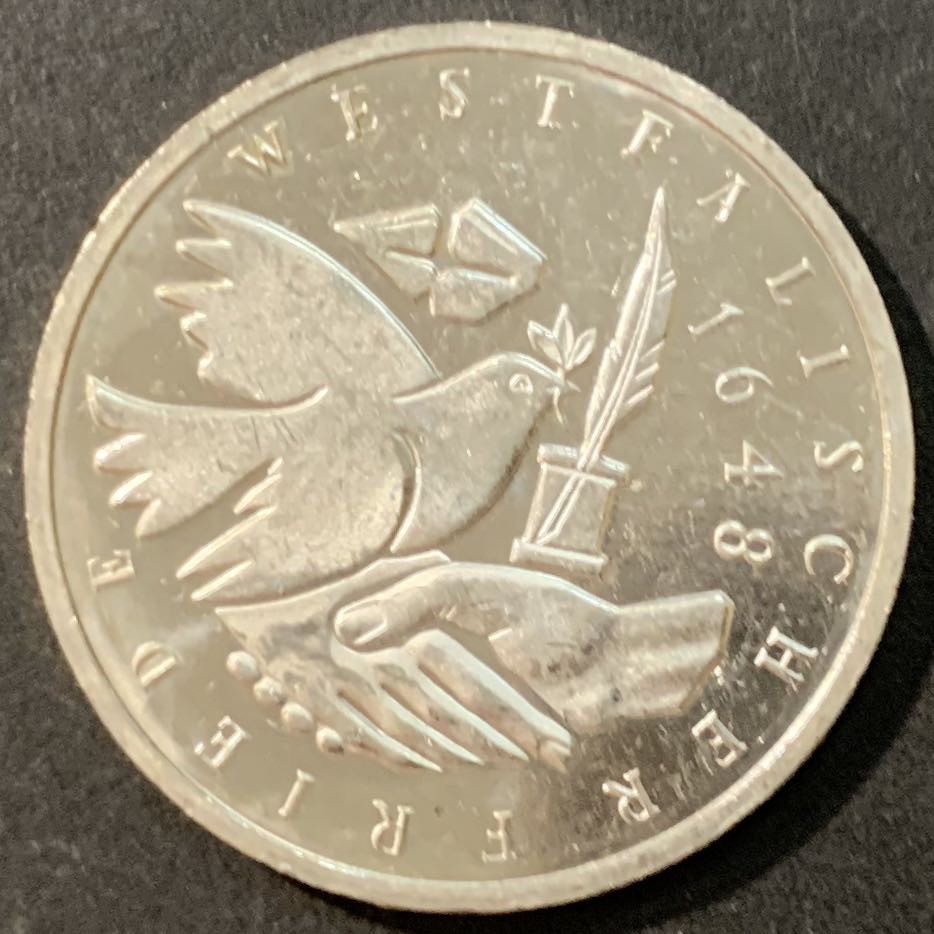 【保诚微拍】第4拍 世界钱币拍卖，88拍！ 德国 1998年 J厂 威斯特法伦350周年 10马克 15.5克 0.925银