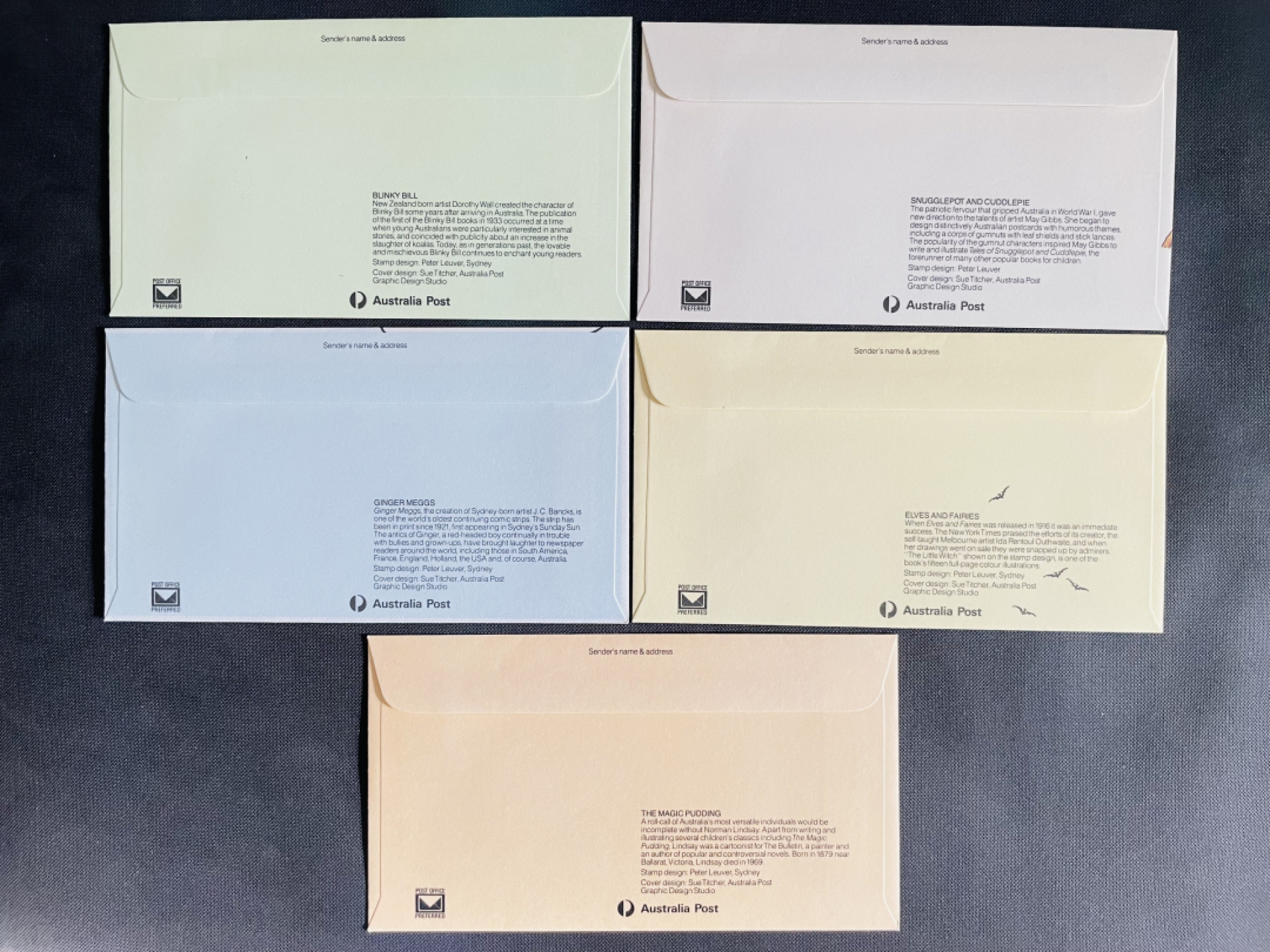 【第6期】莲池国际邮品拍卖-精品场 【澳大利亚】1985年 经典儿童文学作品 一票一封 官封全套5枚