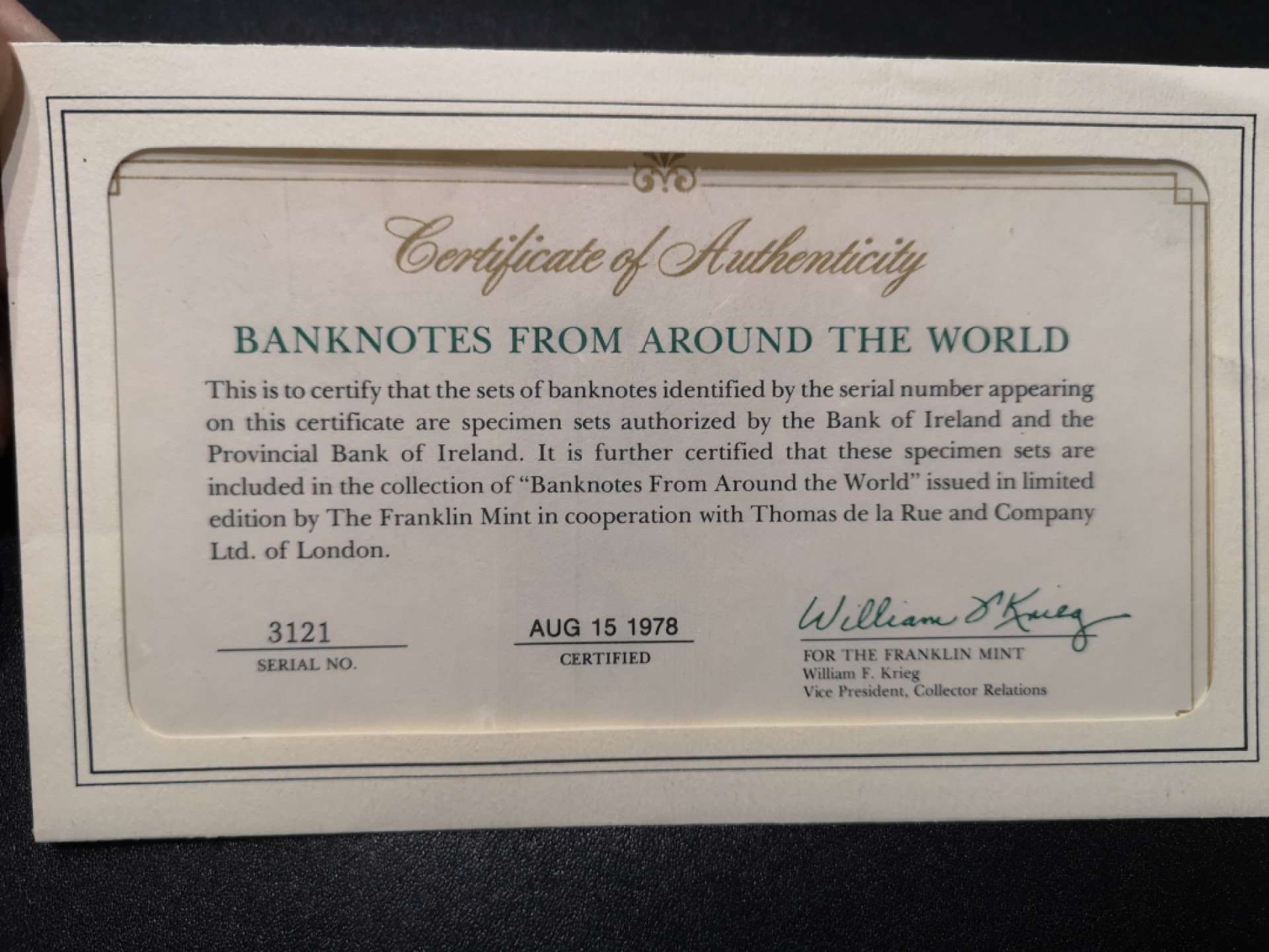 《外钞收藏家》第一百五十七期拍卖（本期62件）（连拍场） 限量版纸币样钞 爱尔兰2个套币 全新UNC 带封套