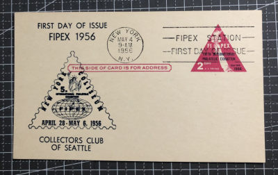 邮闲币备——第十一期 - 🇺🇸邮资片销1956年邮展第一天邮戳盖收藏家俱乐部三角戳