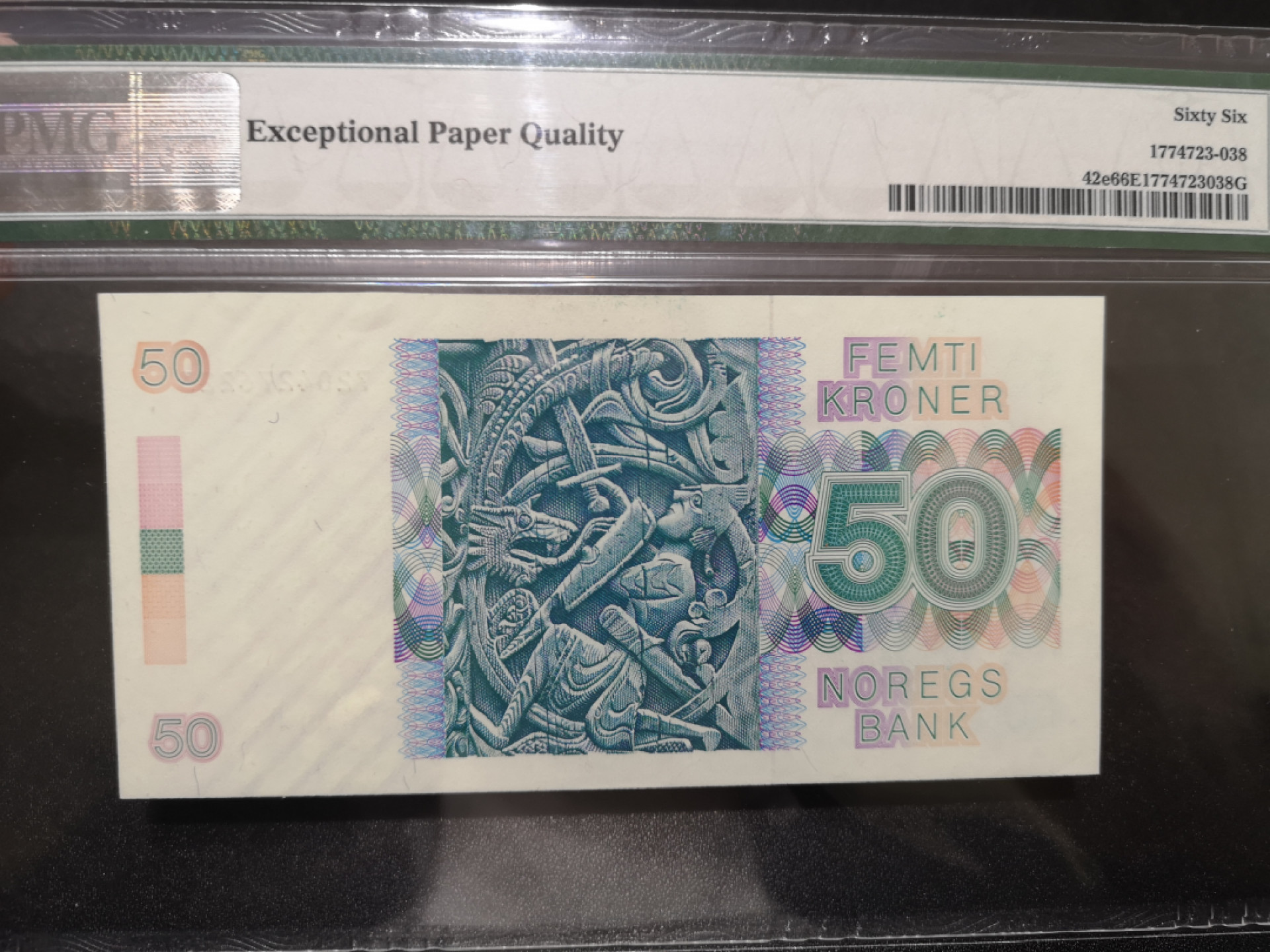 《外钞收藏家》第一百五十七期拍卖（本期62件）（连拍场） 1989年挪威500克朗 PMG66