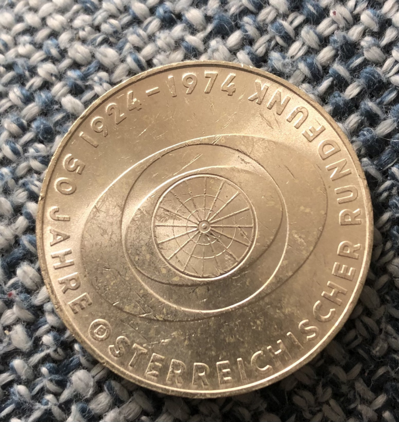 【保诚微拍】第4拍 世界钱币拍卖，88拍！ 奥地利 1974年 广播系统成立50周年 20先令 20克 0.64银