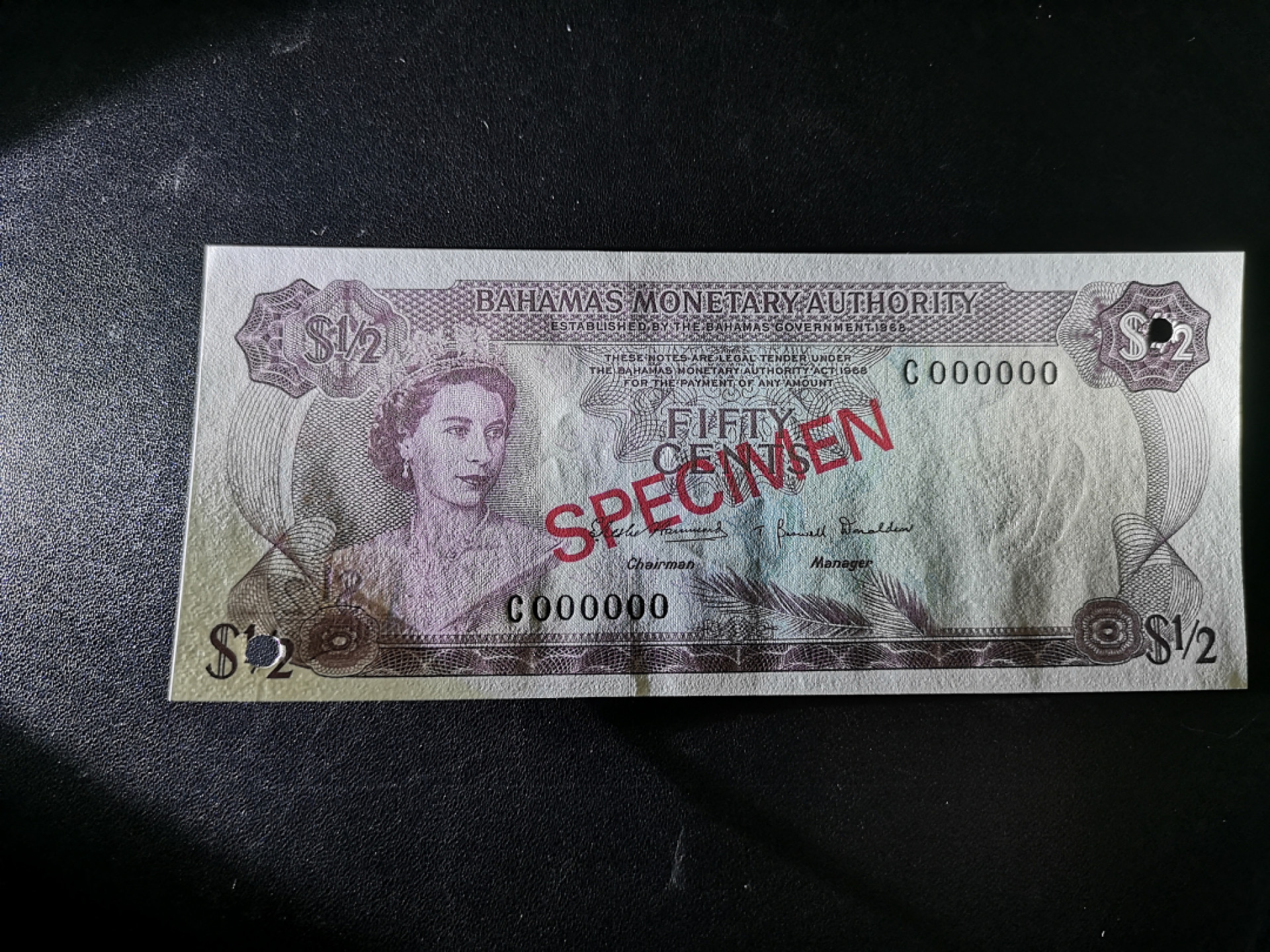 《外钞收藏家》第一百五十七期拍卖（本期62件）（连拍场） 1968年巴哈马1/2刀 全新 样钞