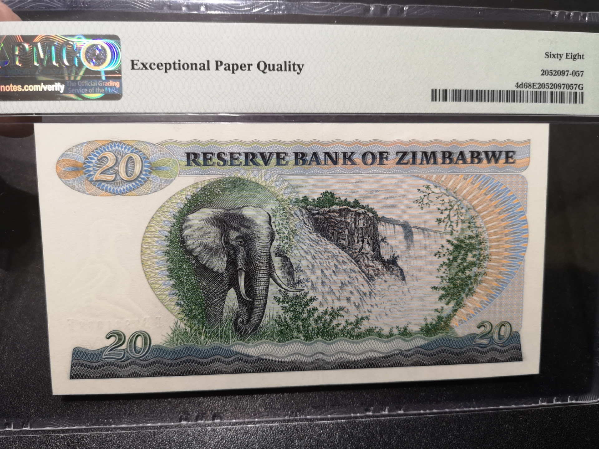 《外钞收藏家》第一百五十七期拍卖（本期62件）（连拍场） 1994年津巴布韦20刀  PMG68