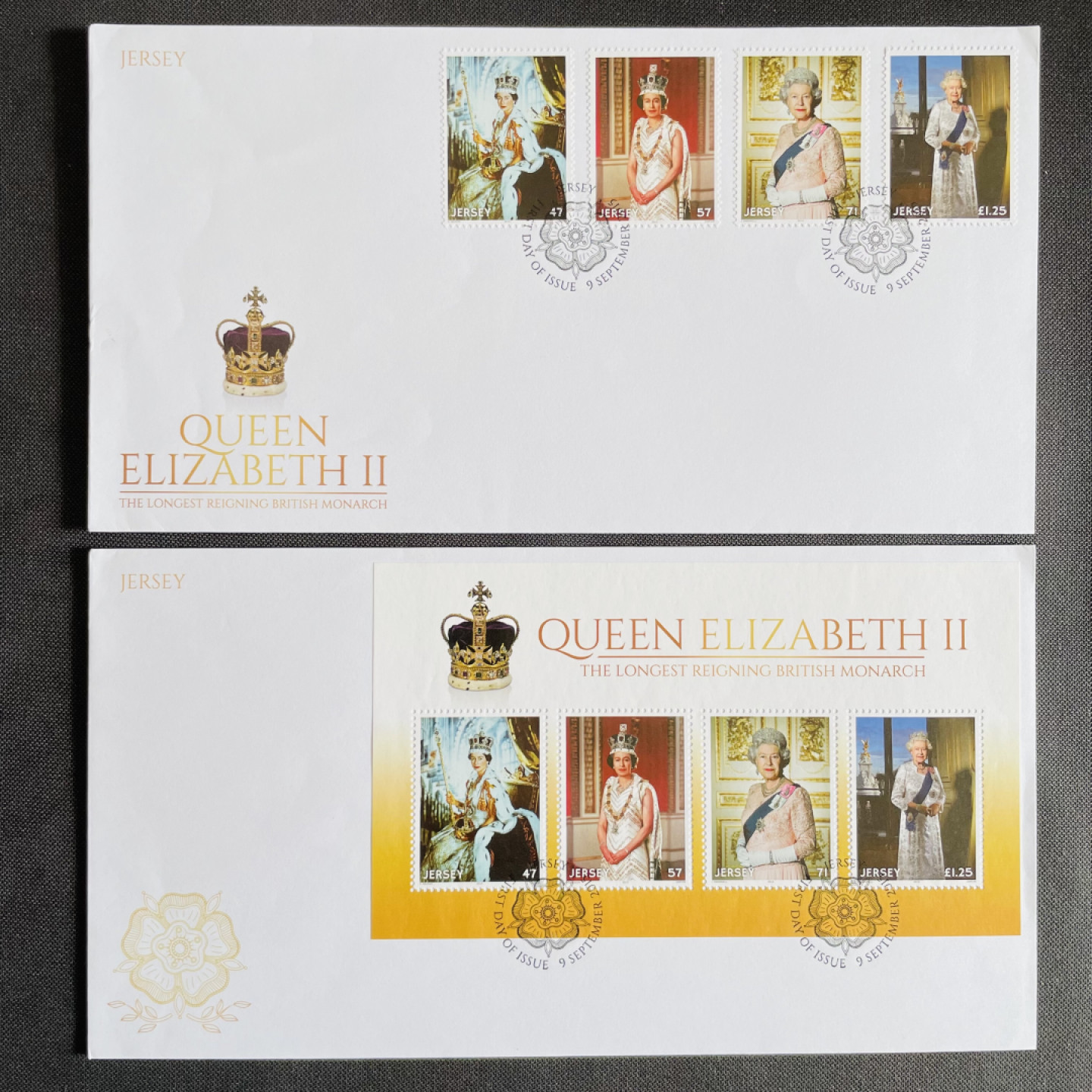 【第6期】莲池国际邮品拍卖-精品场 【泽西岛】2015 英国女王-即位最久的君主 套票及全张官封