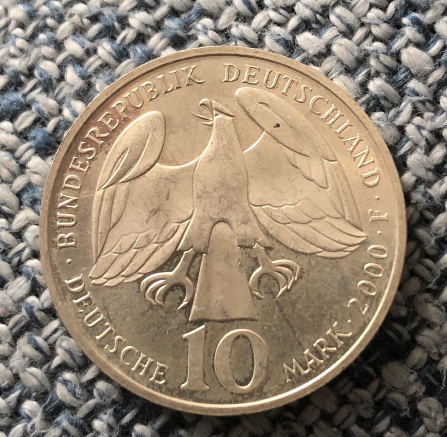 【保诚微拍】第4拍 世界钱币拍卖，88拍！  德国 2000年 F厂 巴赫逝世250周年 10马克 15.5克 0.925银