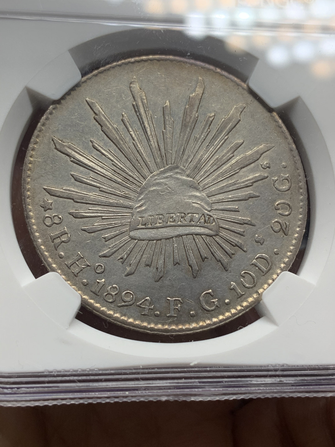 《竞宝斋》钱币微拍-第23场（全场顺丰包邮） NGC-AUD  墨西哥 1894年 8 里亚尔  埃西莫约厂  银币     原味带彩HO厂老鹰