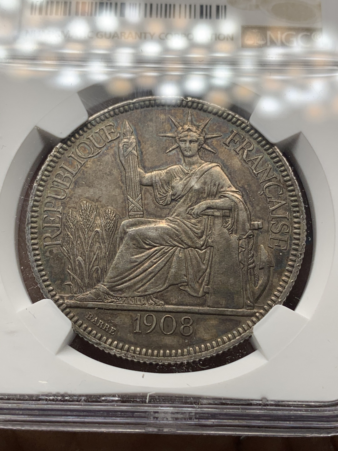 《竞宝斋》钱币微拍-第23场（全场顺丰包邮） NGC-UNCD  坐洋 1908 五彩冰粉   十分难得状态