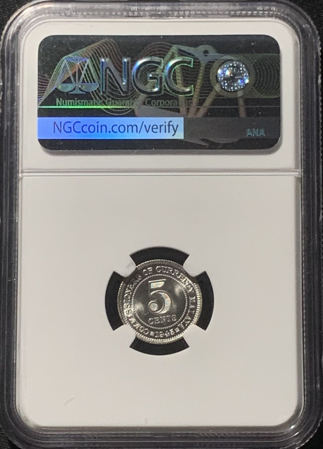 紫瑗钱币——第160期拍卖 马来亚 1945年 乔治六世 5分 银币 NGC MS64