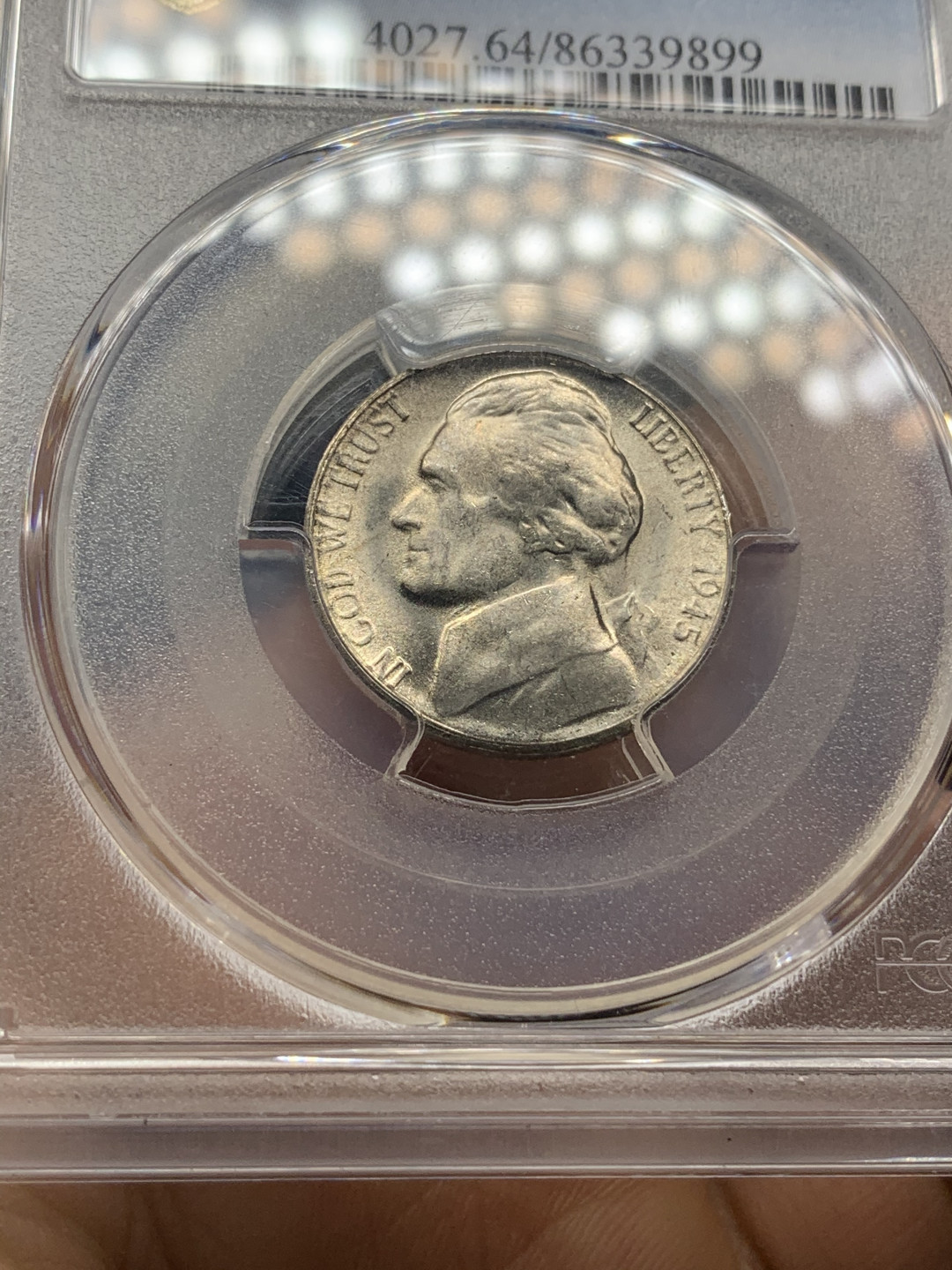 《竞宝斋》钱币微拍-第23场（全场顺丰包邮） PCGS-MS65 美国 1945年 杰弗逊战时五美分 （1942-1945战时低银版）