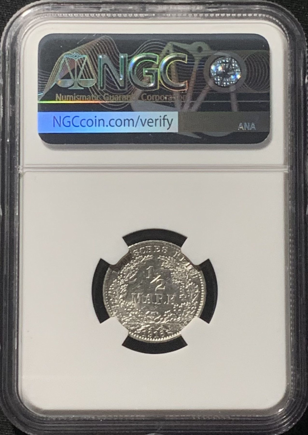 紫瑗钱币——第160期拍卖 德国 1916年 A版 第二帝国 1/2马克 银币 NGC MS62