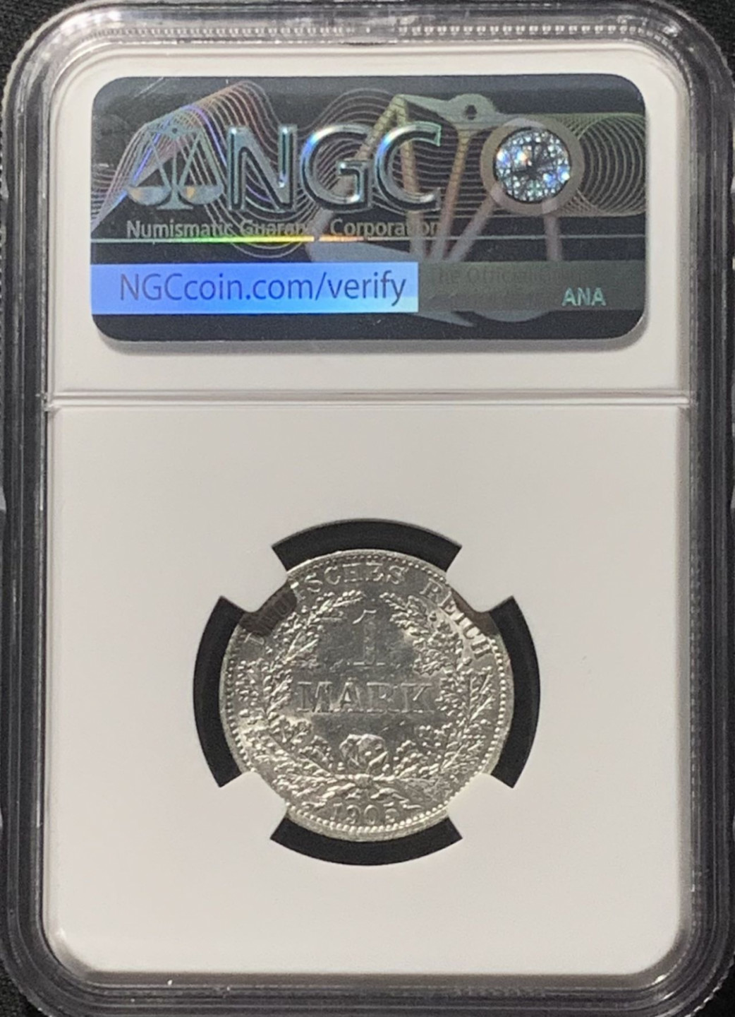 紫瑗钱币——第160期拍卖 德国 1905年 A版 第二帝国 长翅 1马克 银币 NGC MS62