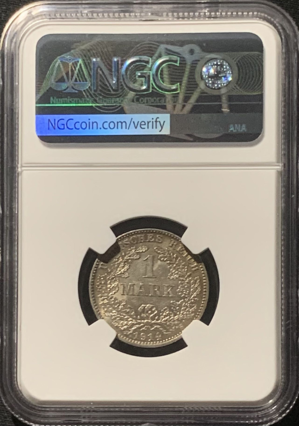 紫瑗钱币——第160期拍卖 德国 1914年 J版 第二帝国 长翅 1马克 银币 NGC MS64