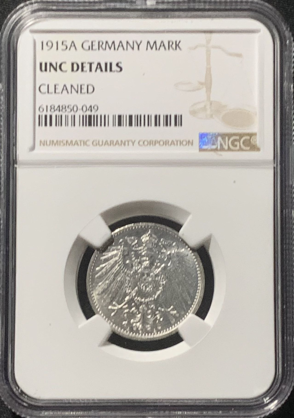 紫瑗钱币——第160期拍卖 德国 1915年 A版 第二帝国 长翅 1马克 银币 NGC UNC Detail