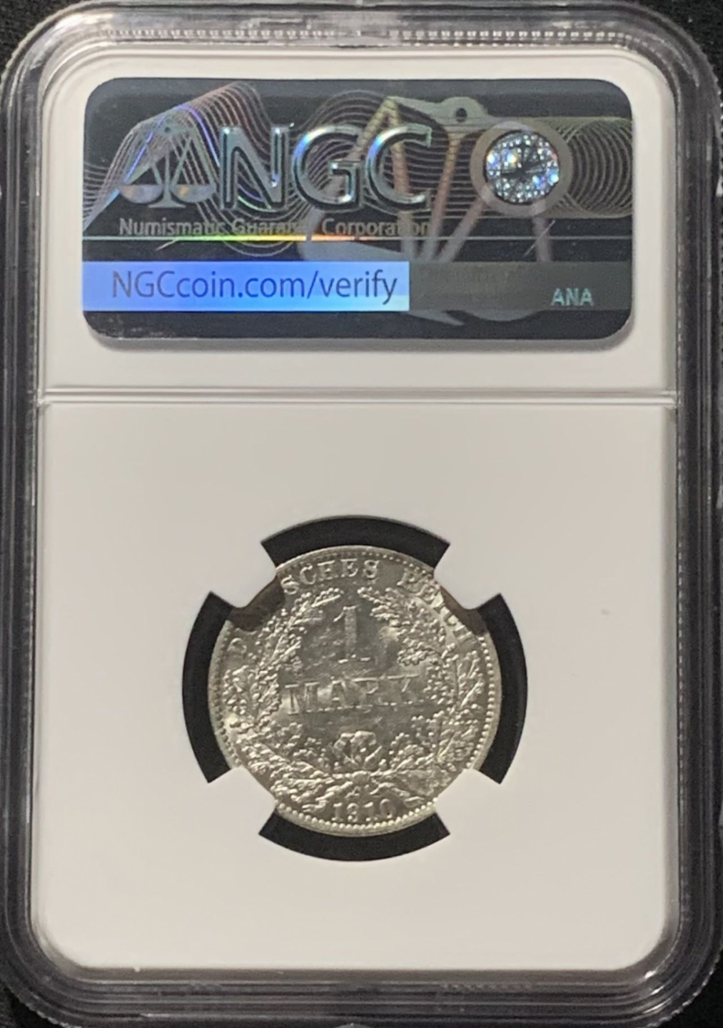 紫瑗钱币——第160期拍卖 德国 1910年 A版 第二帝国 长翅 1马克 银币 NGC MS61
