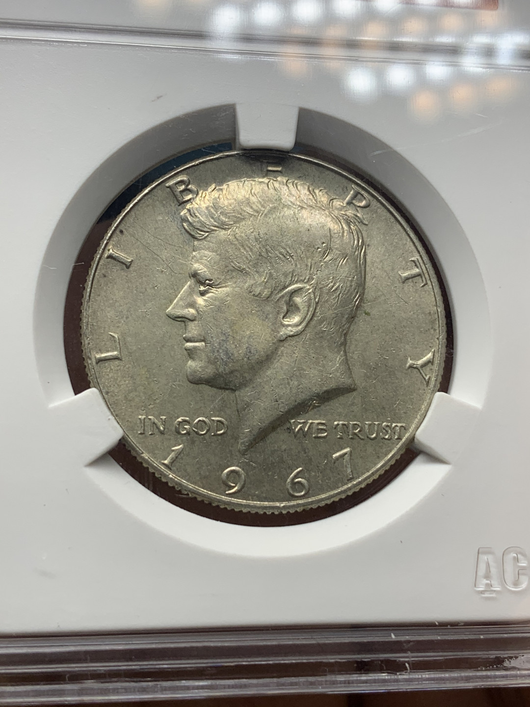 《竞宝斋》钱币微拍-第23场（全场顺丰包邮） 爱藏评级XF40/AU58 一对 1958年美国富兰克林+1967年美国肯尼迪银币 原味包浆