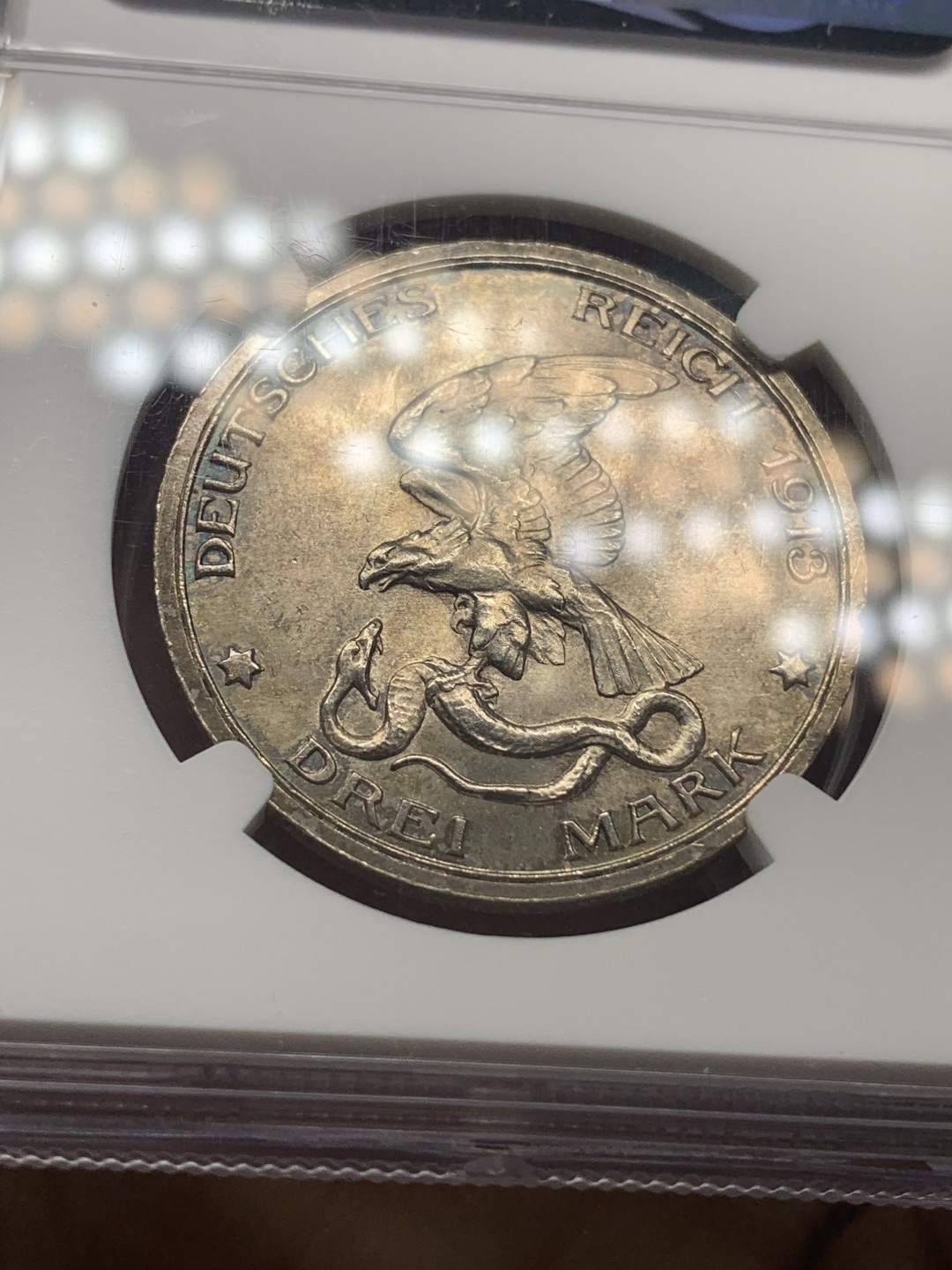 《竞宝斋》钱币微拍-第23场（全场顺丰包邮） ngc-ms64 德国1913年3马克 普鲁士击败拿破仑 黄油光 状态佳