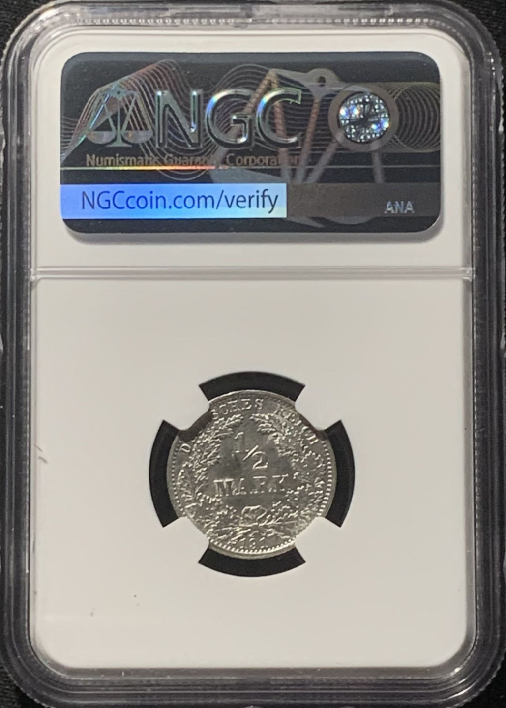 紫瑗钱币——第160期拍卖 德国 1917年 G版 第二帝国 1/2马克 银币 NGC UNC Detail