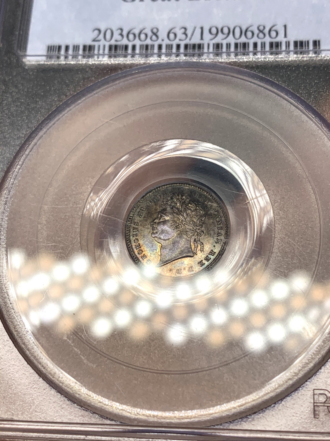 《竞宝斋》钱币微拍-第23场（全场顺丰包邮） PCGS MS63 英国1822 年 乔四 灌足节 2便士 银币 早期低评 花冠无磨损 五彩包浆难得品相