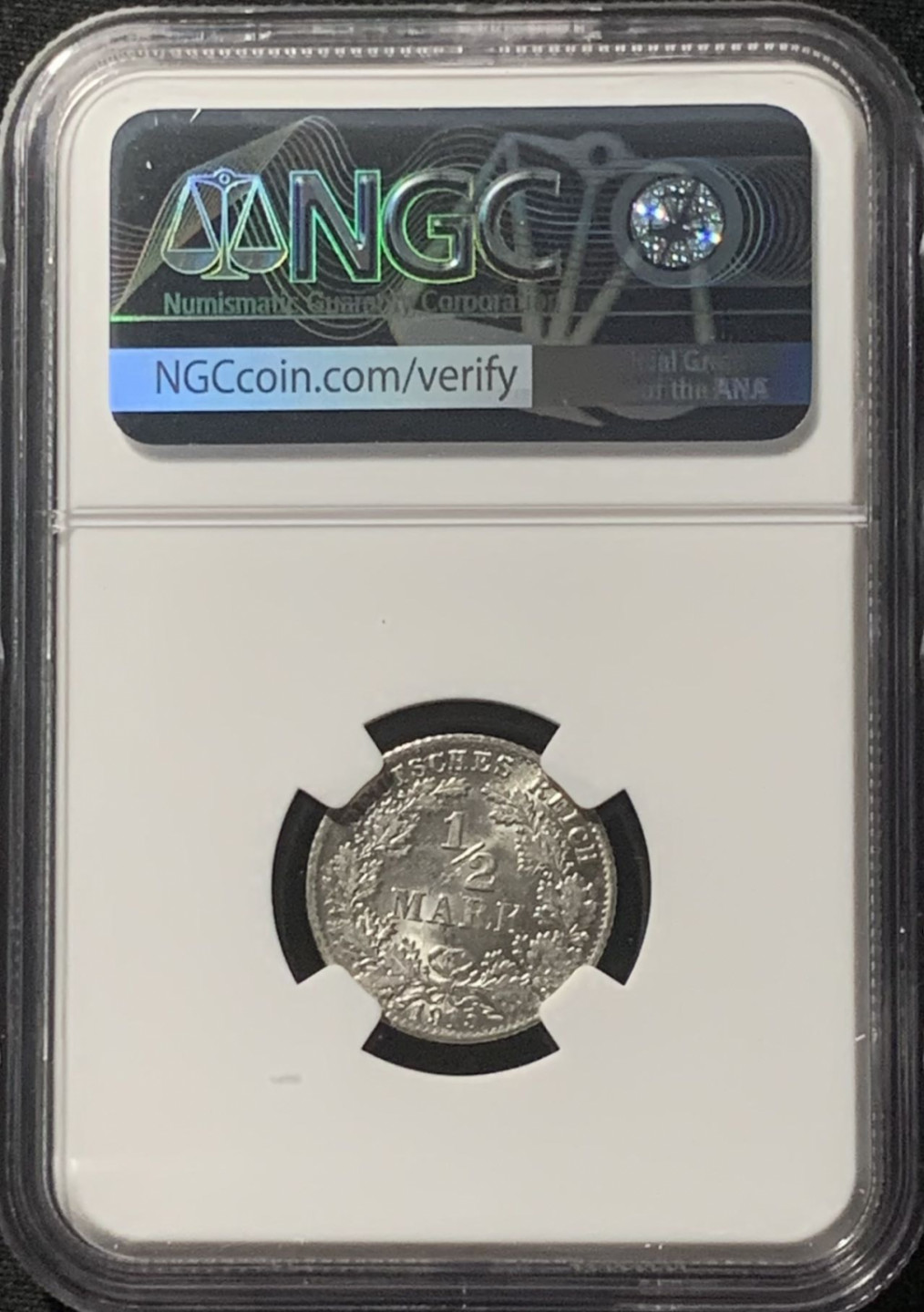 紫瑗钱币——第160期拍卖 德国 1915年 D版 第二帝国 1/2马克 银币 NGC MS63