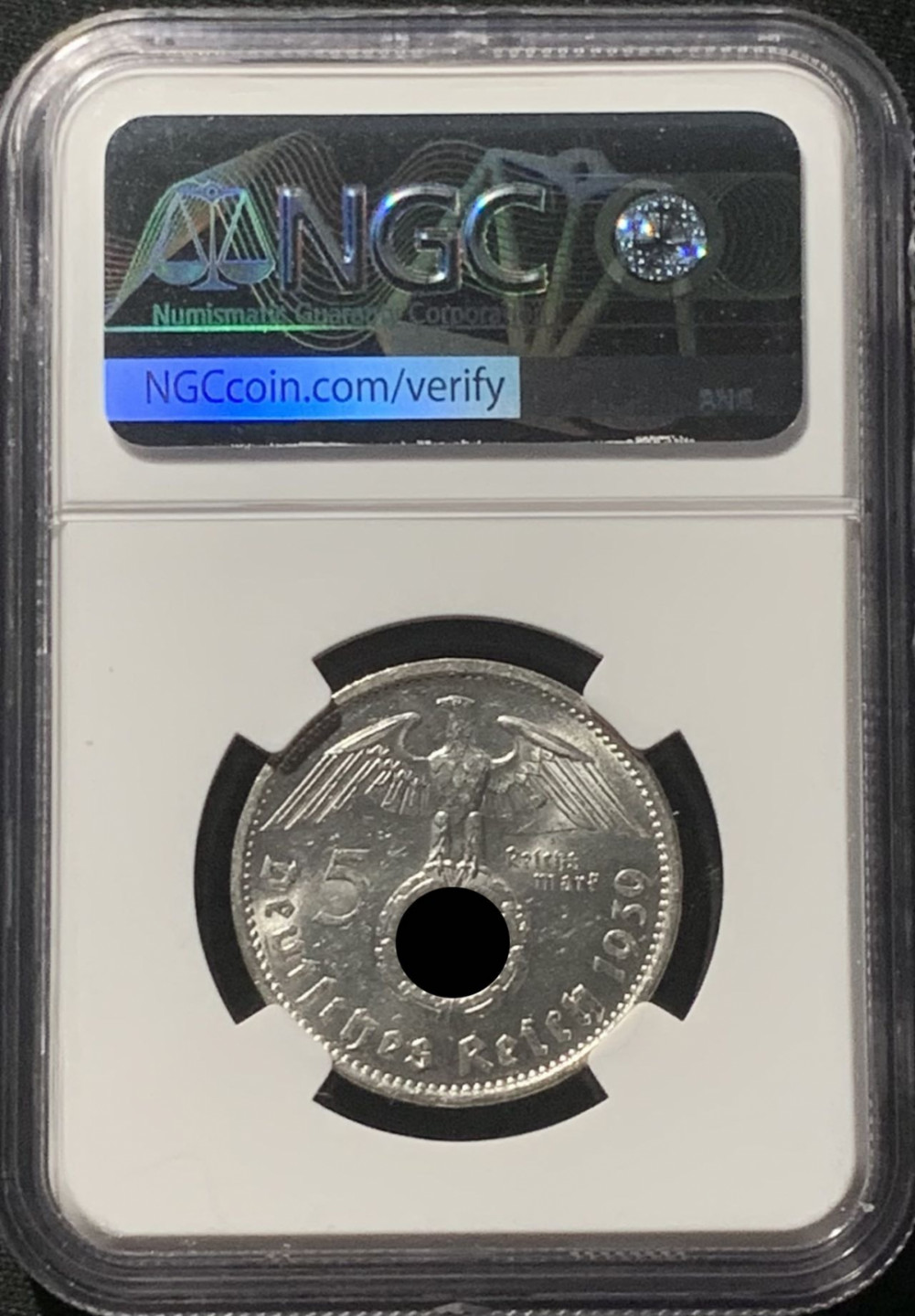 紫瑗钱币——第160期拍卖 德国 1939年 A版 兴登堡 字符版 5马克 银币 NGC MS61