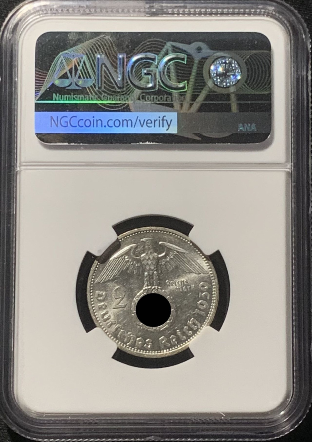 紫瑗钱币——第160期拍卖 德国 1939年 A版 兴登堡 字符版 2马克 银币 NGC MS61