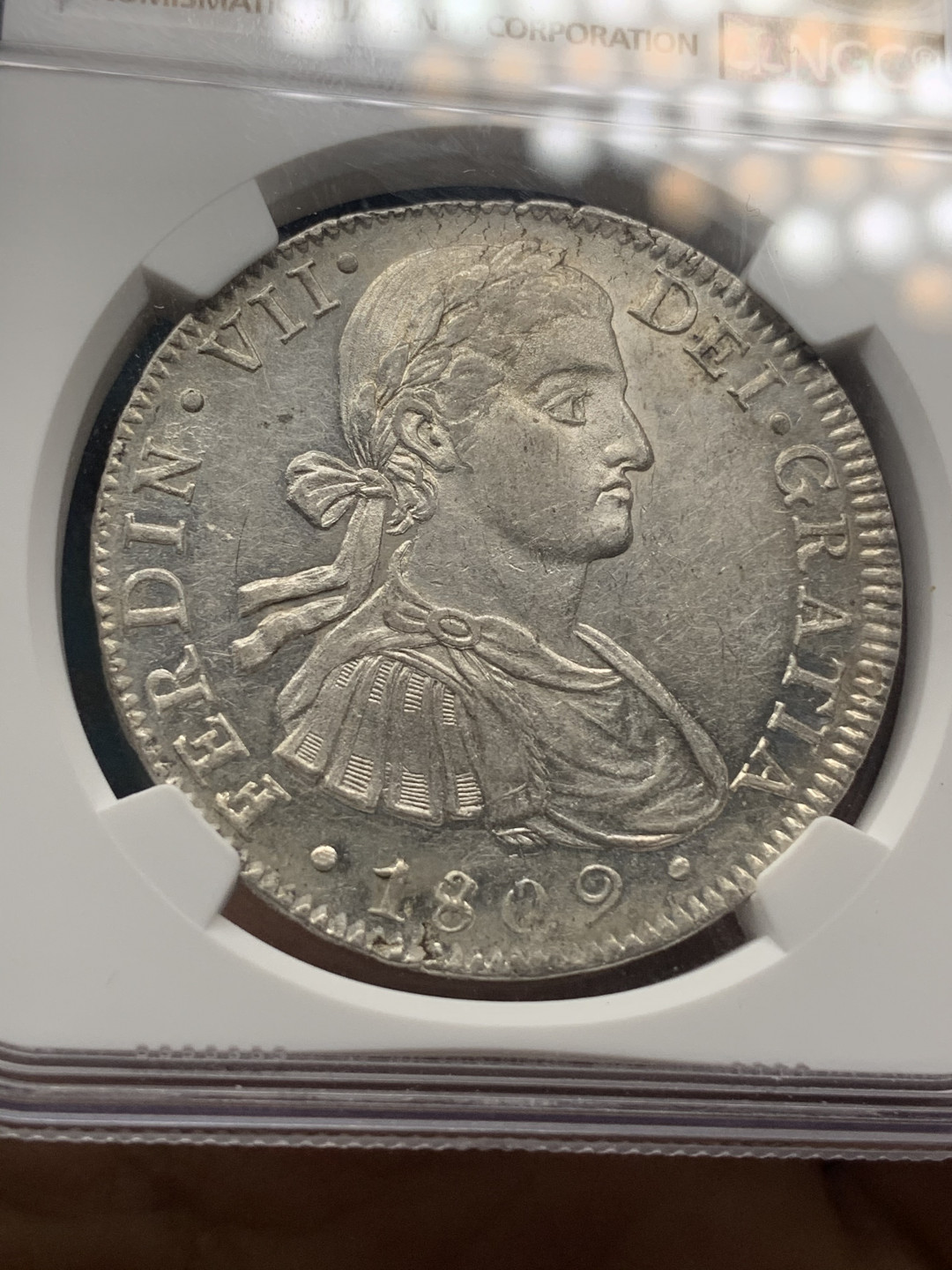 《竞宝斋》钱币微拍-第23场（全场顺丰包邮） NGC-AUD  1809   西属墨西哥 费迪南七世    8里亚尔  原味原光  低评