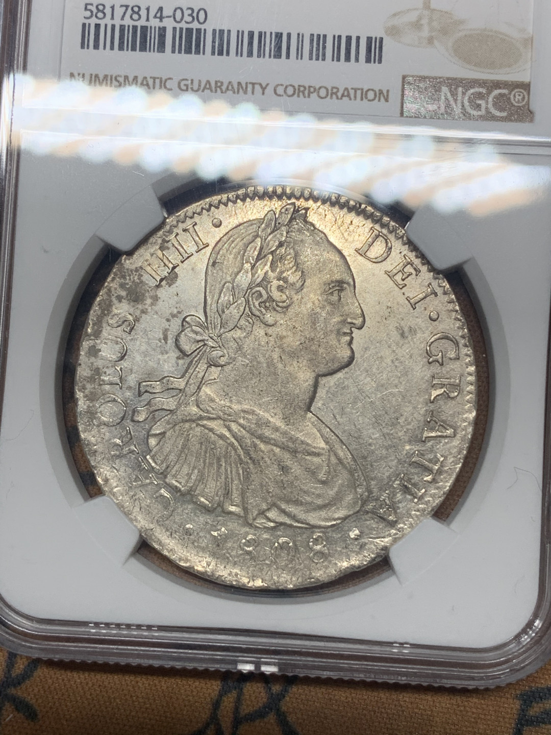 《竞宝斋》钱币微拍-第23场（全场顺丰包邮） NGC-UNCD  1808  西属墨西哥 卡洛斯四世    8里亚尔  原味原光  低评