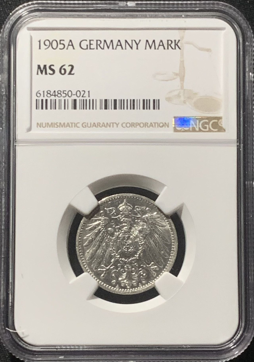 紫瑗钱币——第160期拍卖 德国 1905年 A版 第二帝国 长翅 1马克 银币 NGC MS62