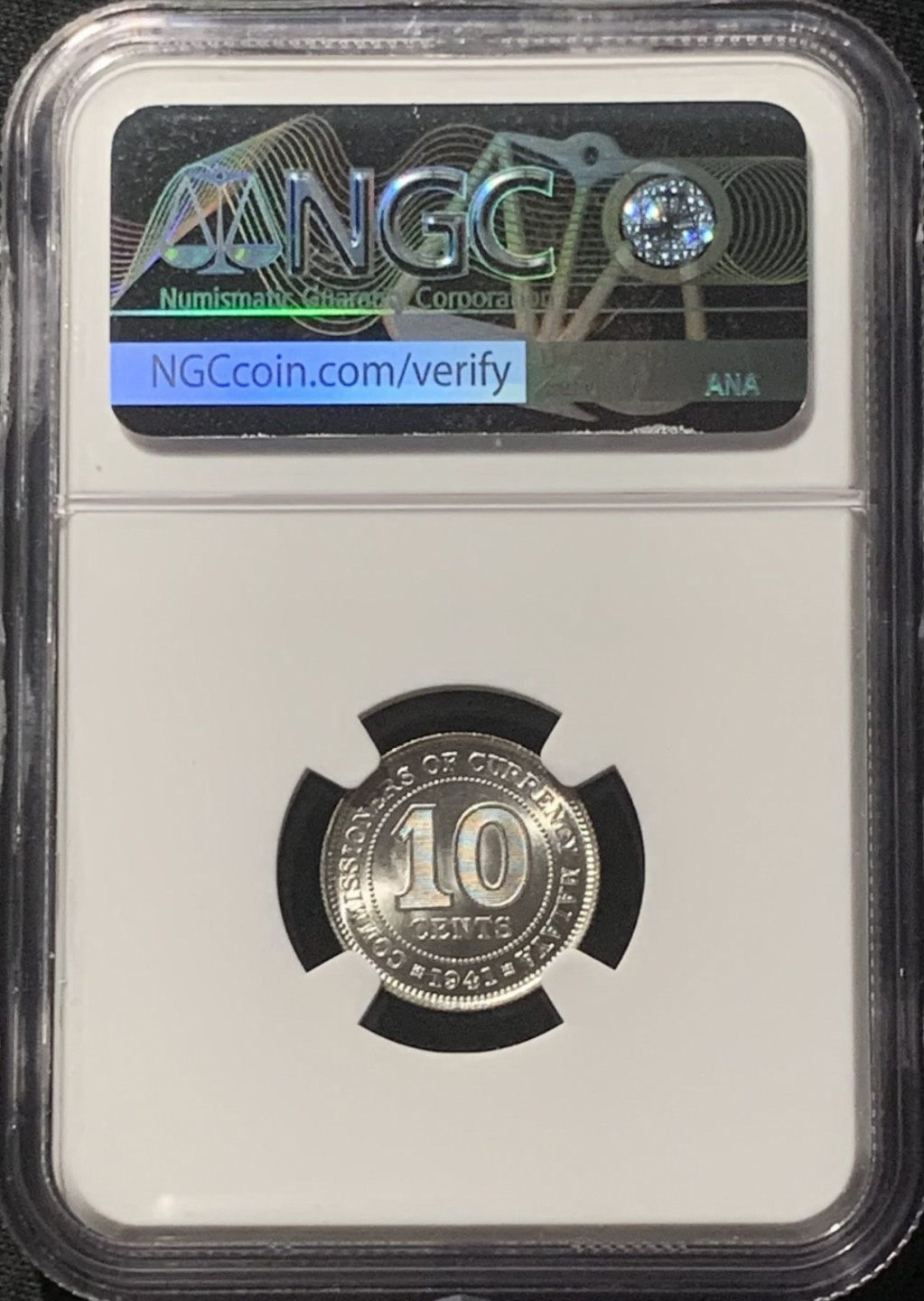 紫瑗钱币——第160期拍卖 马来亚 1941年 乔治六世 10分 银币 NGC MS64