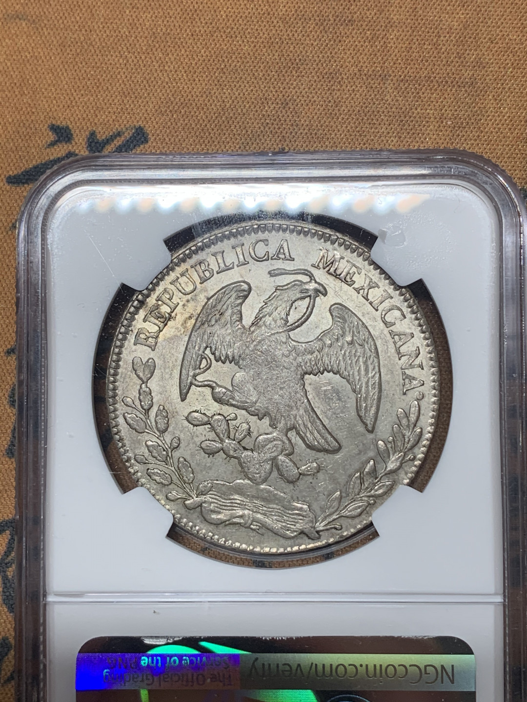 《竞宝斋》钱币微拍-第23场（全场顺丰包邮） NGC-AU58  墨西哥 1879年 8 里亚尔  萨斯特卡斯厂  银币     原味粉光 中期老鹰